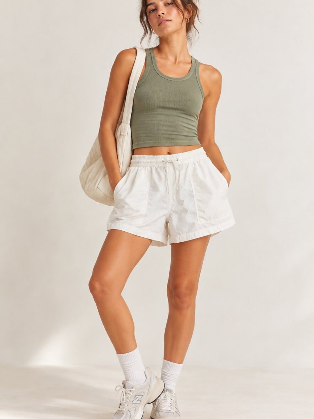 Free People Movement Cream Drawstring Shorts‎
